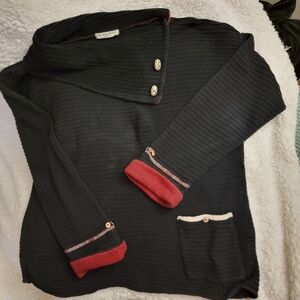 Black and Red Ribbed Long Sleeve Top